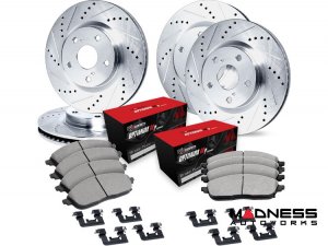 Alfa Romeo Stelvio Brake Kit -2.0L - Front + Rear - R1 Concepts - Optimum OEp Brake Pads - eLINE Drilled + Slotted Rotors